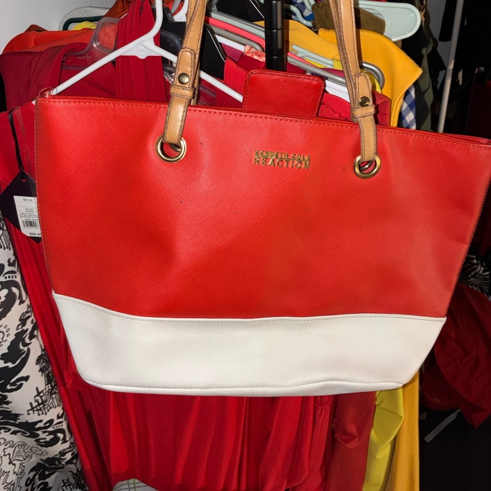 Kenneth Cole Reaction Blood Orange and White Tote Bag